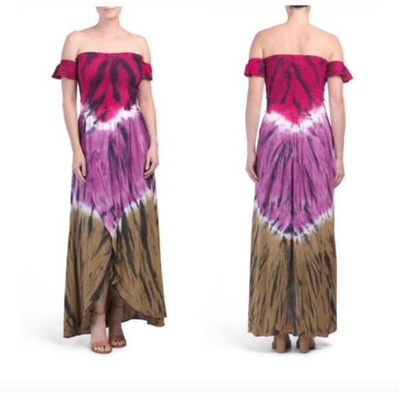 Like New YFB Tie Dye Wrap Off the Shoulder Ombré Dress - Picture 2 of 6